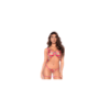 Nuisette en résille et dentelle florale rose et string assorti 